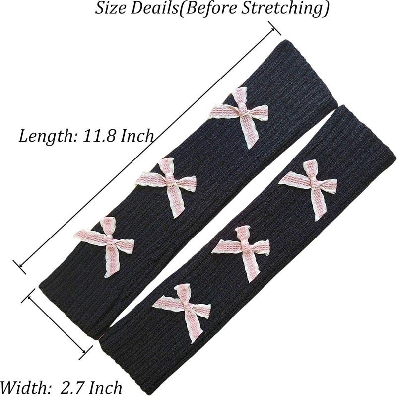 Lauthen.S Y2K Arm Warmers Cute Long Sleeve Fingerless Gloves Knitted Harajuke Style Arm Sleeves Kawaii with Bownot - Image 5